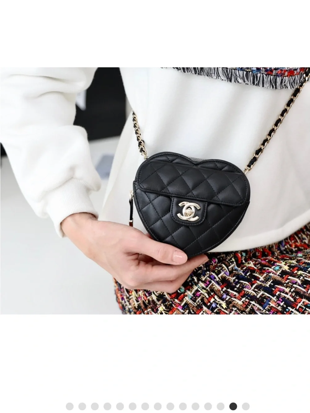 CHANEL Black Quilted Heart-Shaped Crossbody with Gold Hardware